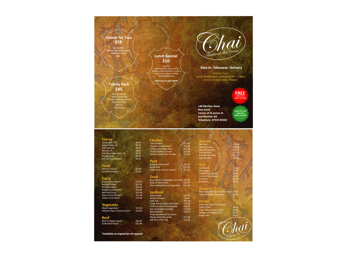 Brochure Design by rdl83 for Chai Thai | Design #1651584
