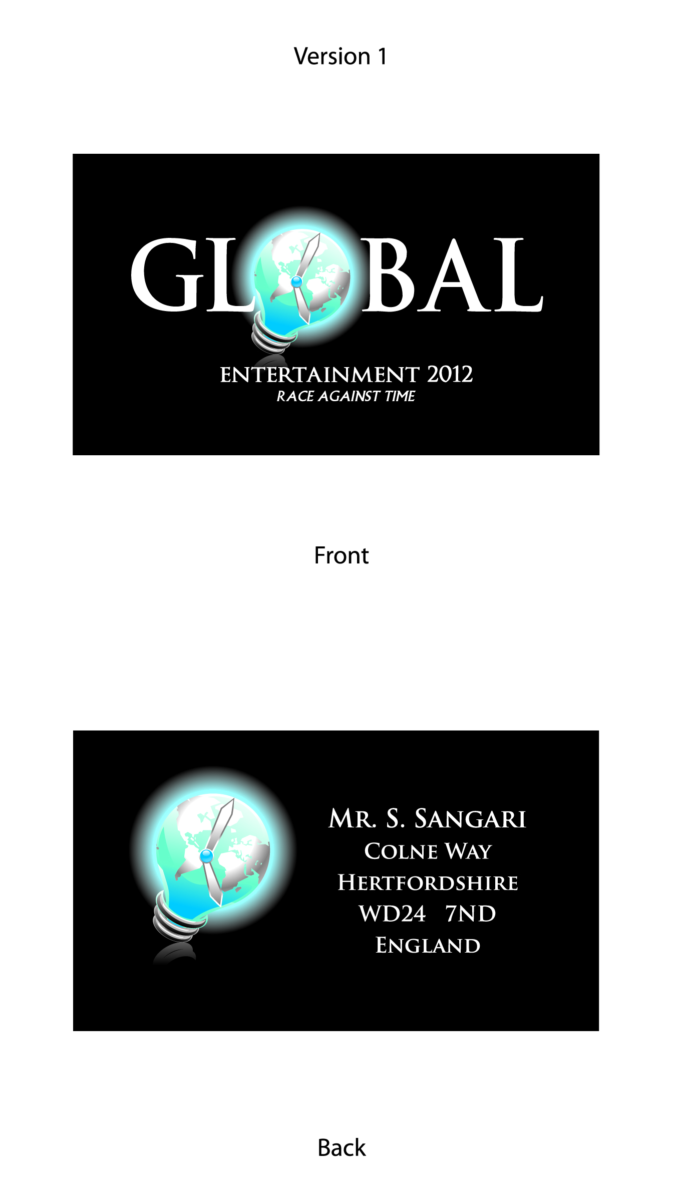 Visitenkarten-Design von Frank Scribano für global entertainment 2012 | Design #8945