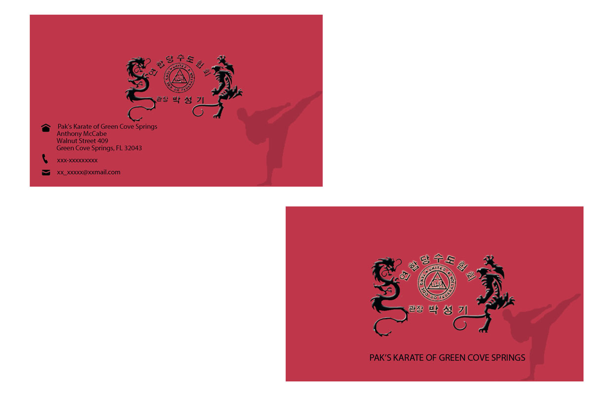 Business Card Design by monarch architects for Pak''s Karate of Green Cove Springs | Design #6301909