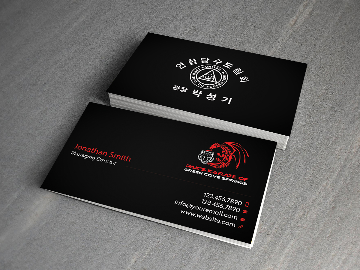 Business Card Design by Creations Box 2015 for Pak''s Karate of Green Cove Springs | Design #6311652