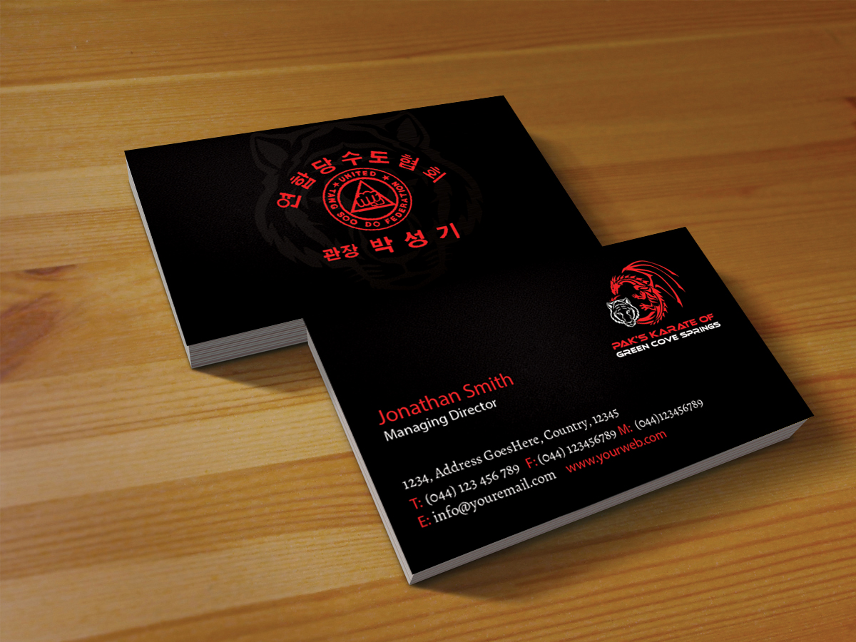 Business Card Design by Creations Box 2015 for Pak''s Karate of Green Cove Springs | Design #6311669