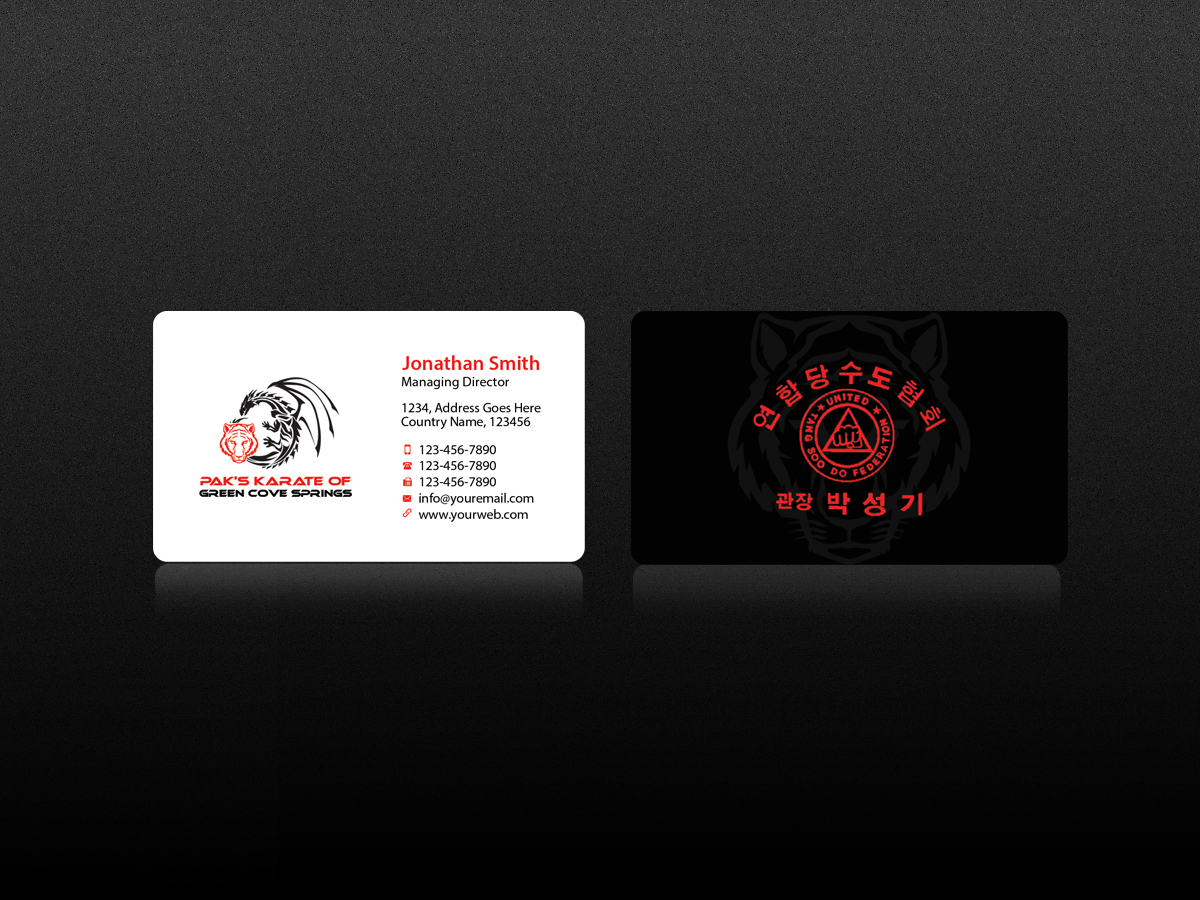 Business Card Design by Creations Box 2015 for Pak''s Karate of Green Cove Springs | Design #6311672