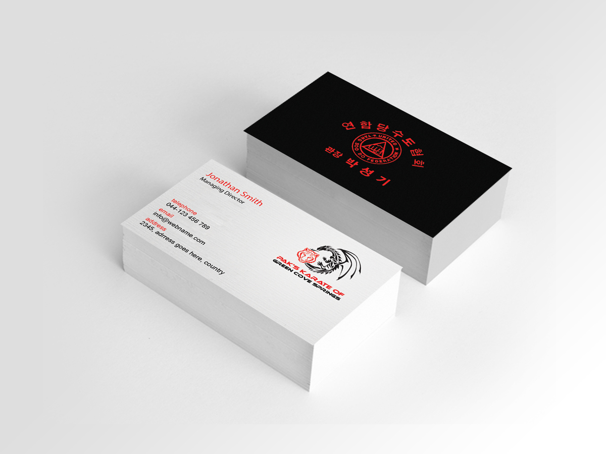 Business Card Design by Creations Box 2015 for Pak''s Karate of Green Cove Springs | Design #6311673