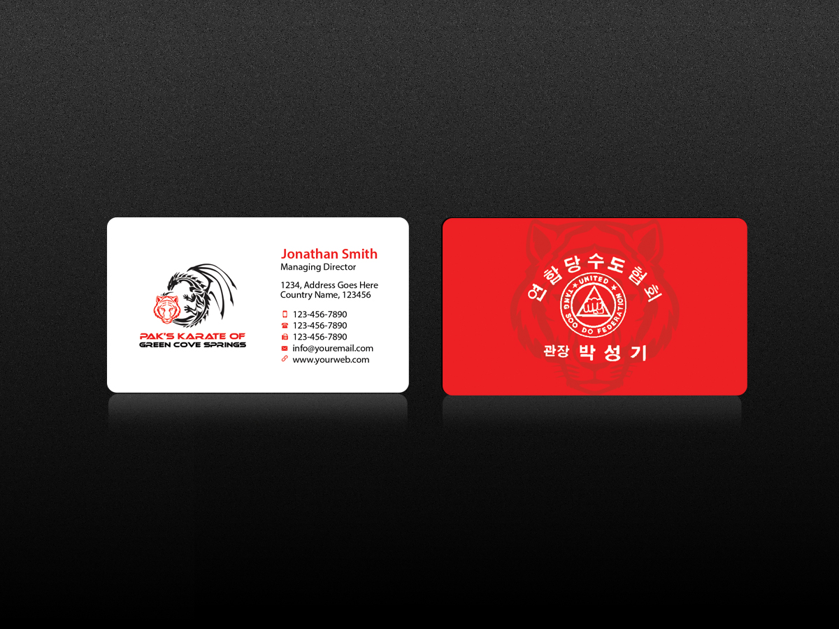 Business Card Design by Creations Box 2015 for Pak''s Karate of Green Cove Springs | Design #6311674