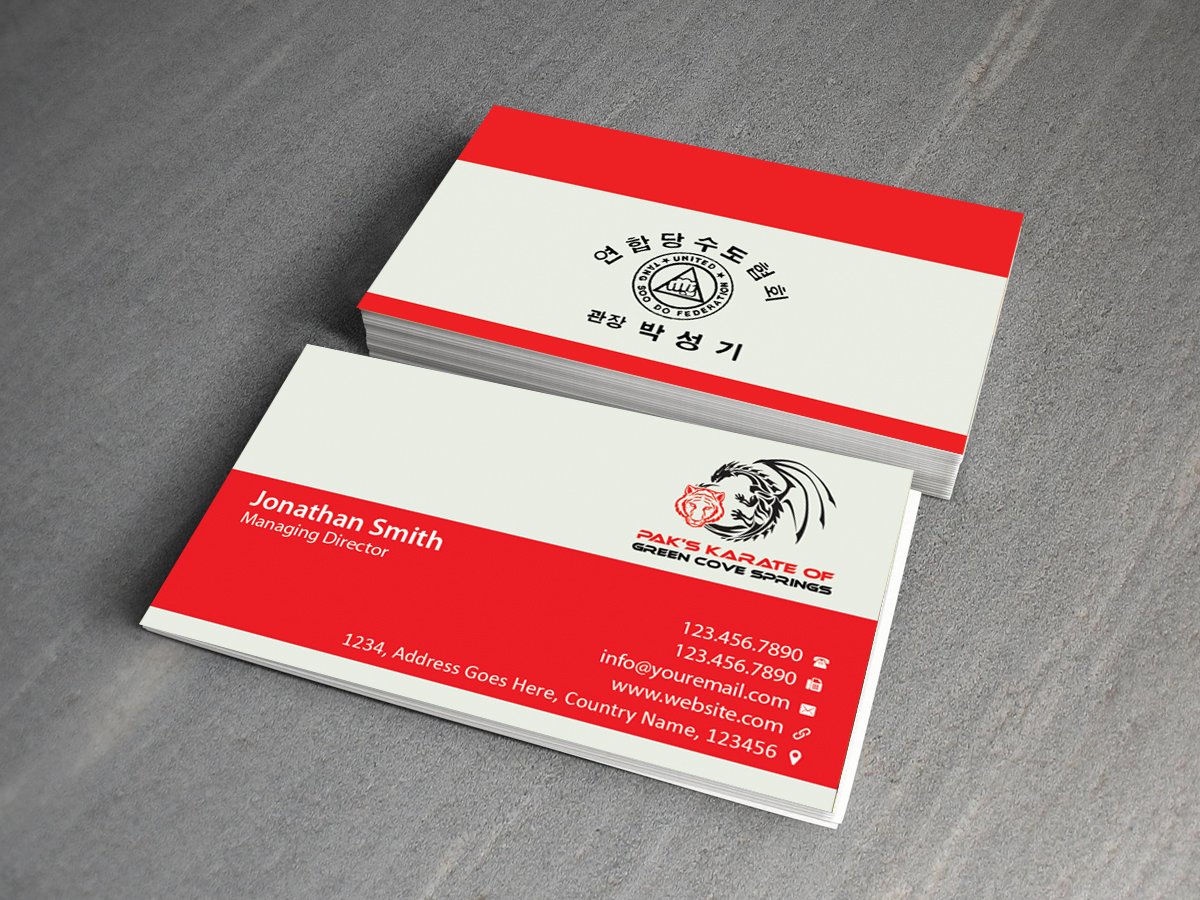 Business Card Design by Creations Box 2015 for Pak''s Karate of Green Cove Springs | Design #6314987