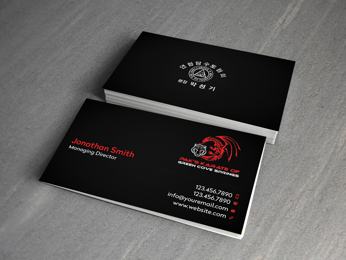 Business Card Design by Creations Box 2015 for Pak''s Karate of Green Cove Springs | Design #6314988