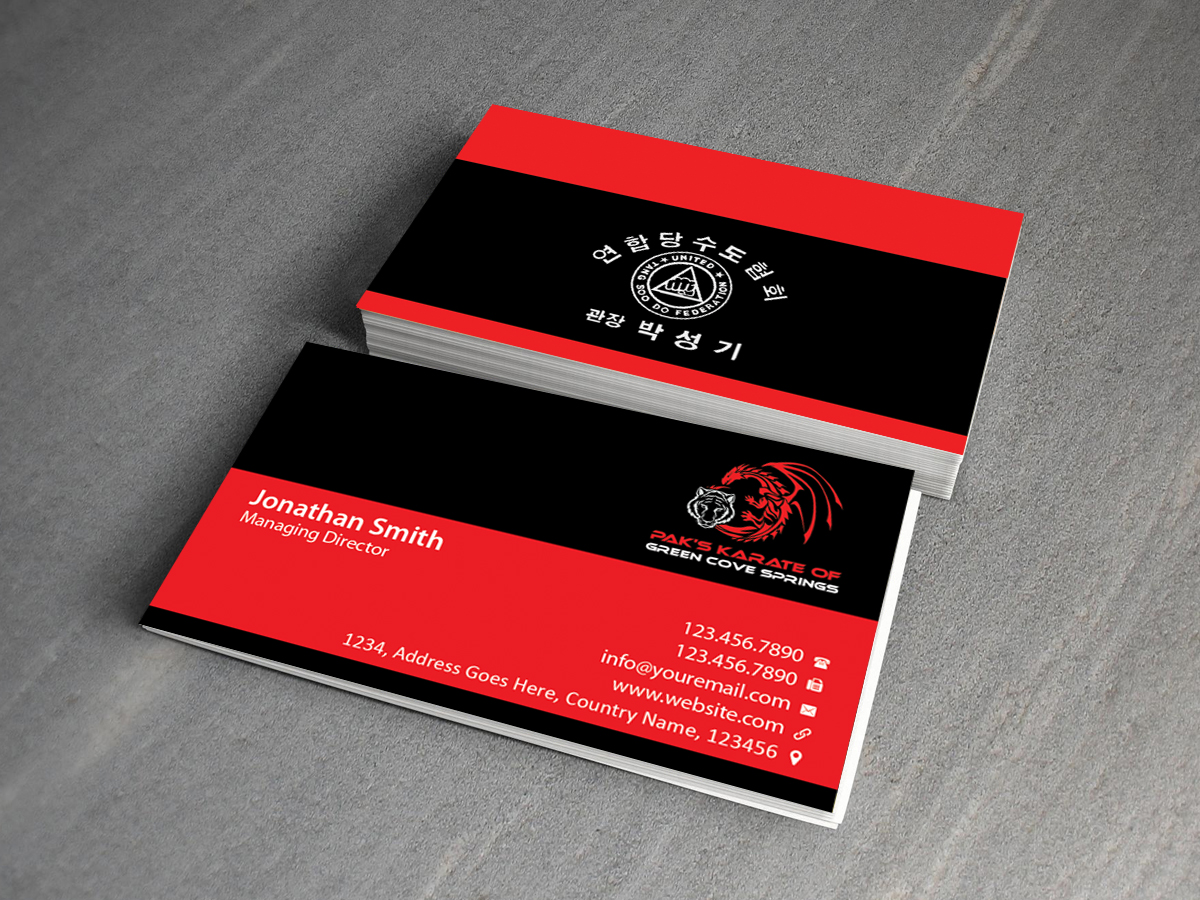 Business Card Design by Creations Box 2015 for Pak''s Karate of Green Cove Springs | Design #6314997