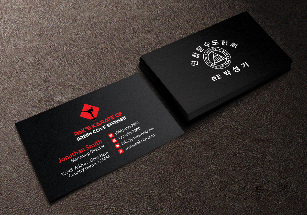 Business Card Design by Creations Box 2015 for Pak''s Karate of Green Cove Springs | Design #6314999