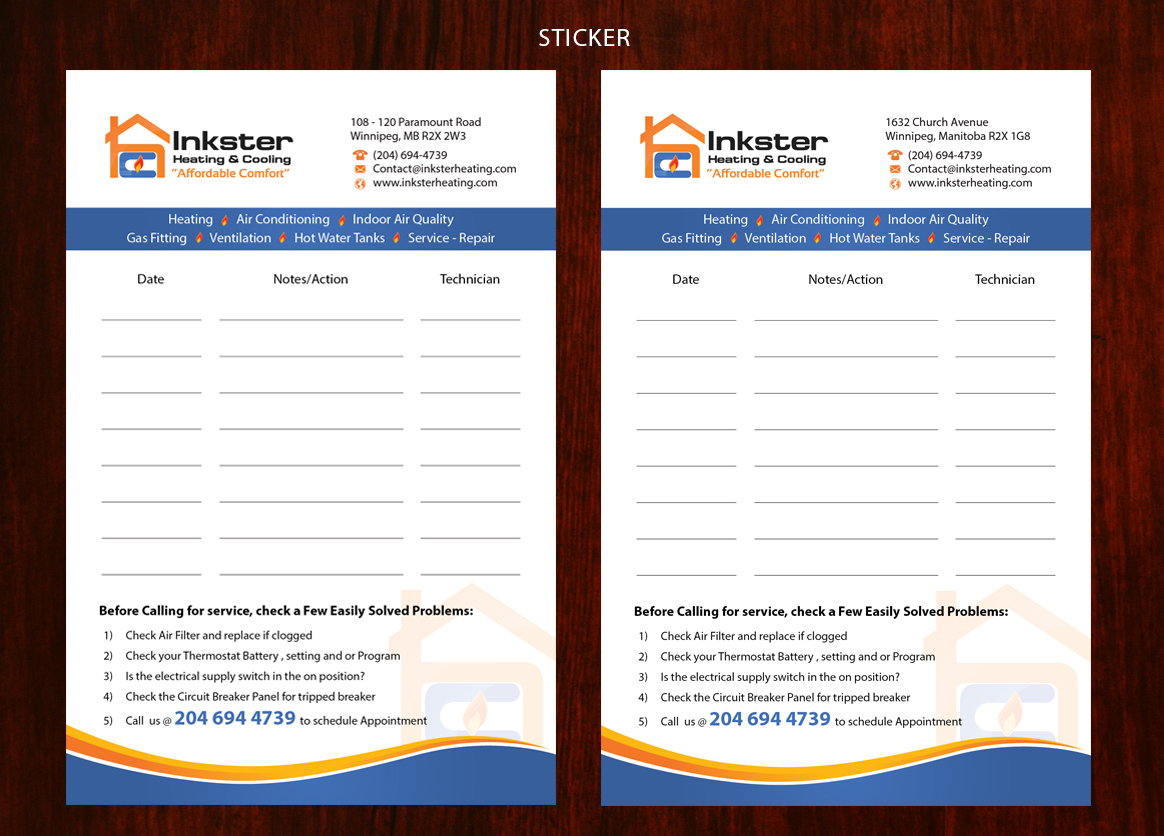 Schreibwaren-Design von Sarmishtha Chattopadhyay_loginchange für Inkster Heating and Cooling | Design #6441805