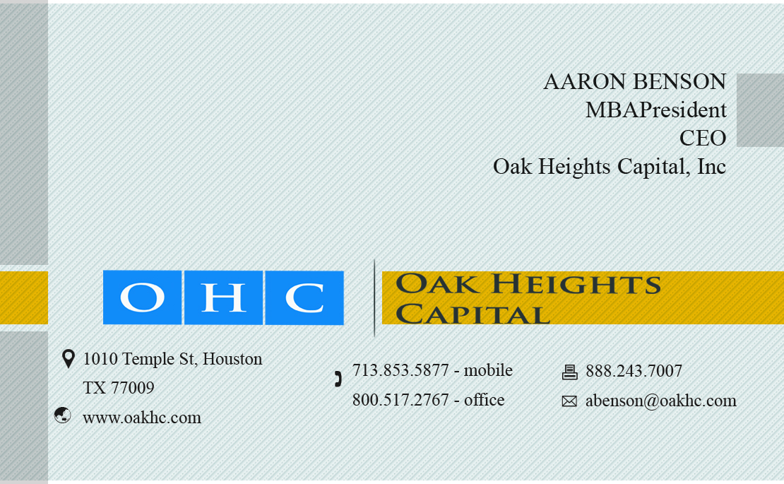 Business Card Design by angerilluardo for Oak Heights Capital, Inc | Design #6260082