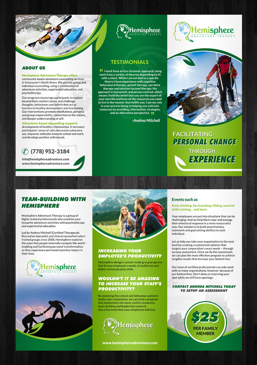 Flyer Design by debdesign for Hemisphere Adventure Therapy | Design #6414724