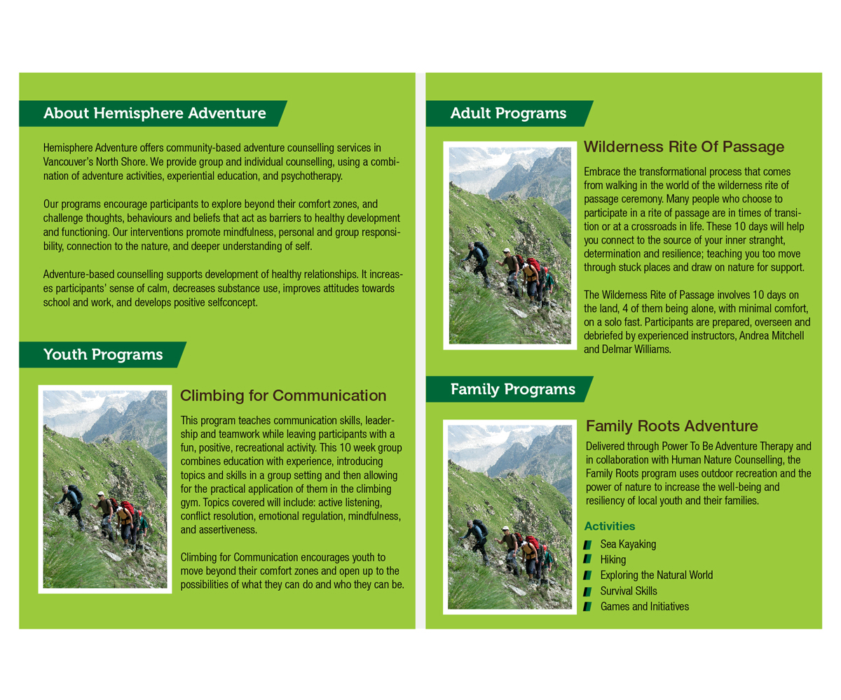 Flyer Design by Speaking Colour for Hemisphere Adventure Therapy | Design #6353797