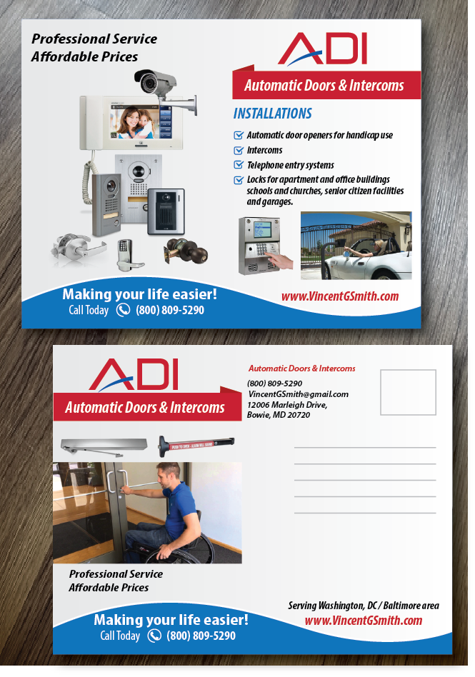 Diseño de Postal por alex989 para Automatic Doors & Intercom / ADI | Diseño #6359073