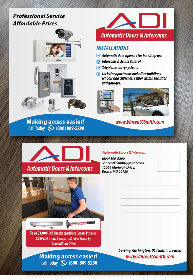 Diseño de Postal por alex989 para Automatic Doors & Intercom / ADI | Diseño #6375336