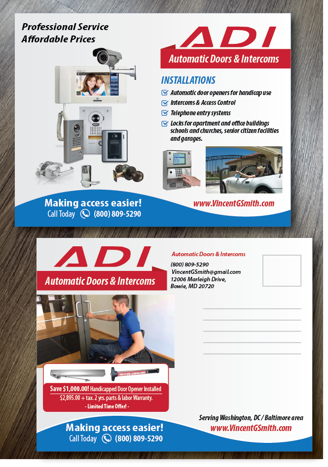 Diseño de Postal por alex989 para Automatic Doors & Intercom / ADI | Diseño #6375337