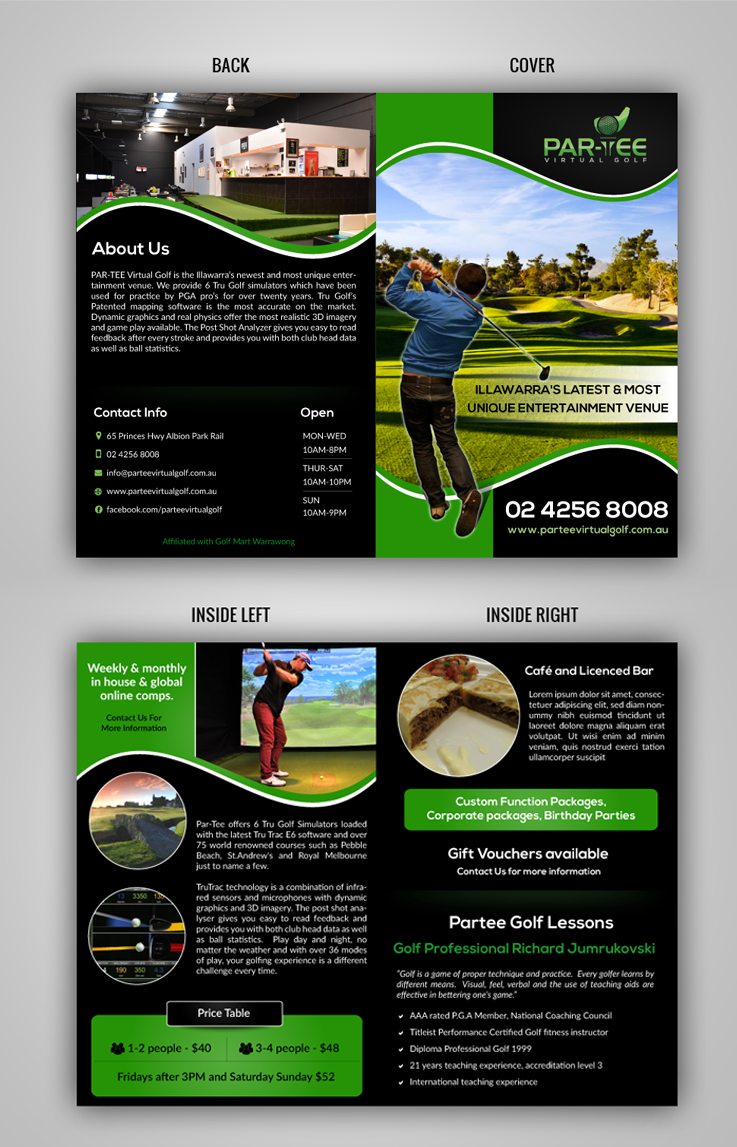 Brochure Design by pivotaldesign.biz for Par-Tee Virtual Golf | Design: #6398290