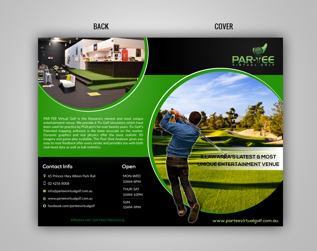 Diseño de Brochure por pivotaldesign.biz para Par-Tee Virtual Golf | Diseño #6398311