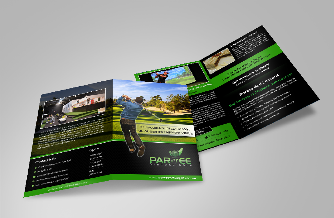 Diseño de Brochure por pivotaldesign.biz para Par-Tee Virtual Golf | Diseño #6398328