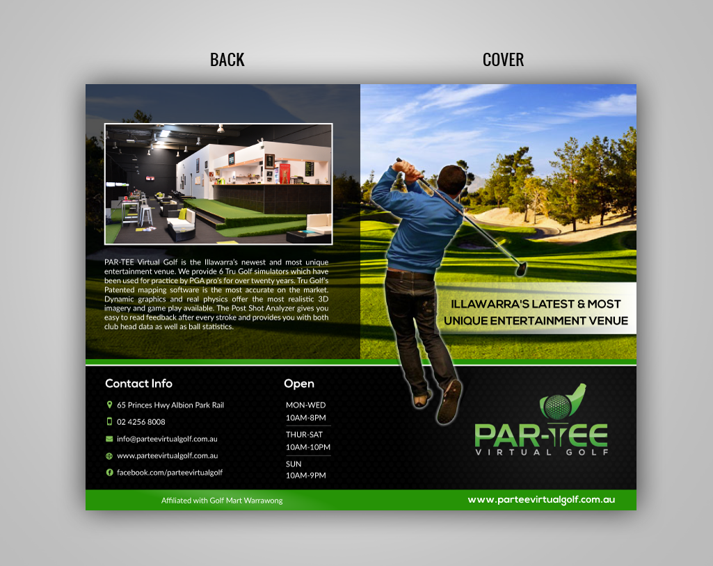 Diseño de Brochure por pivotaldesign.biz para Par-Tee Virtual Golf | Diseño #6398334