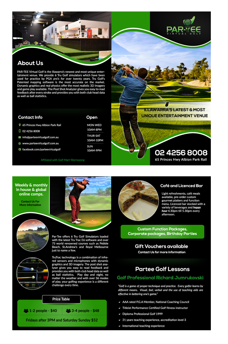 Diseño de Brochure por pivotaldesign.biz para Par-Tee Virtual Golf | Diseño #6448767