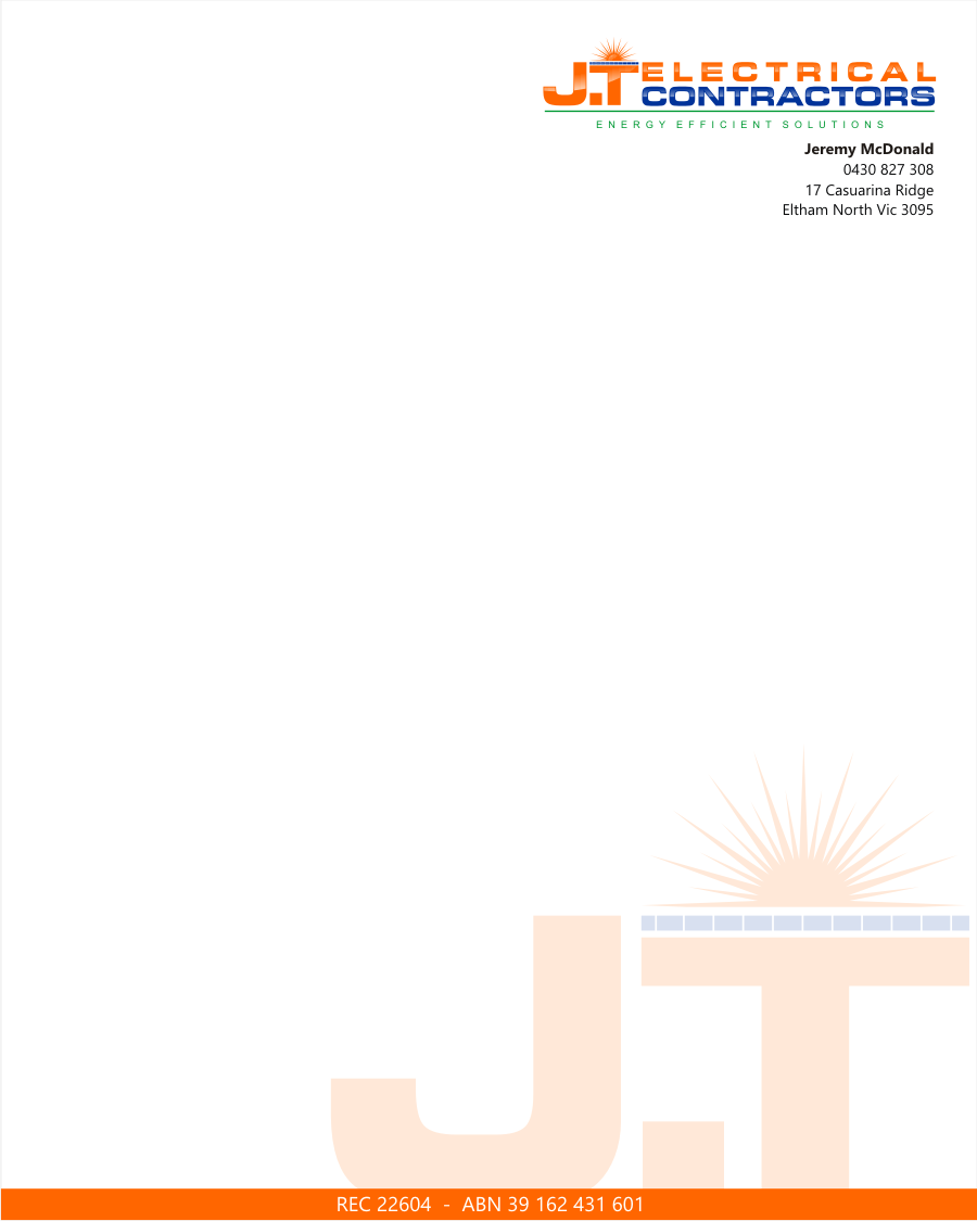 Logo Design by R16 for J.T Electrical Contractors Pty Ltd | Design #6520815