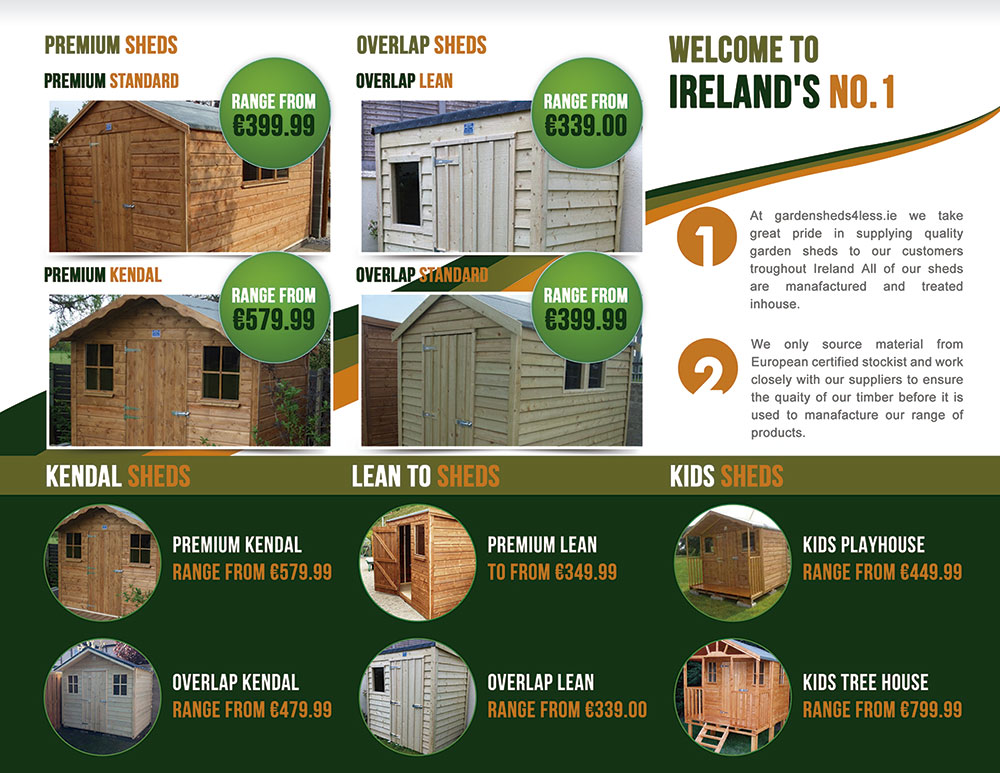 Brochure Design by designbox for Garden Sheds Ireland | Design #6420022