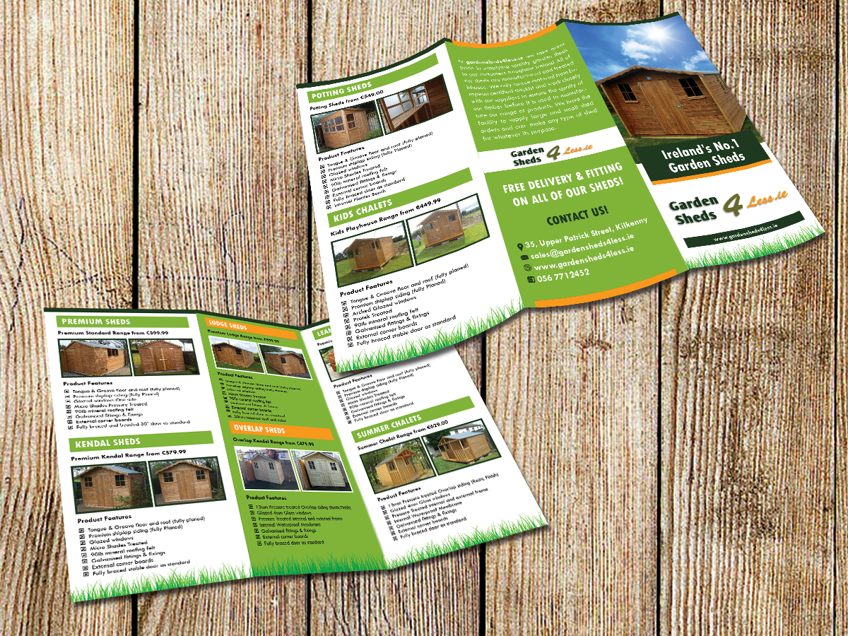 Brochure Design by Masha K for Garden Sheds Ireland | Design #6416763