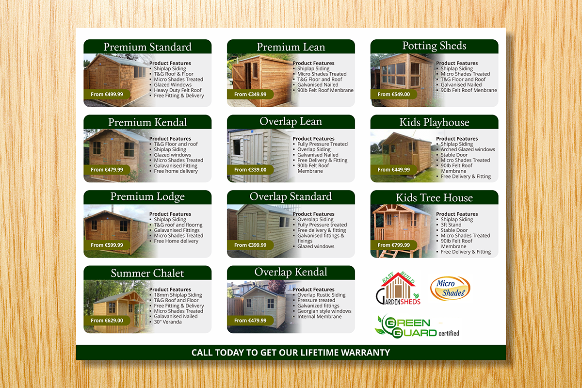 Brochure Design by barinix for Garden Sheds Ireland | Design #6444840