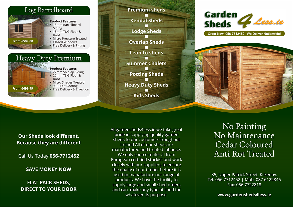 Broschüren-Design von barinix für Garden Sheds Ireland | Design #6451697