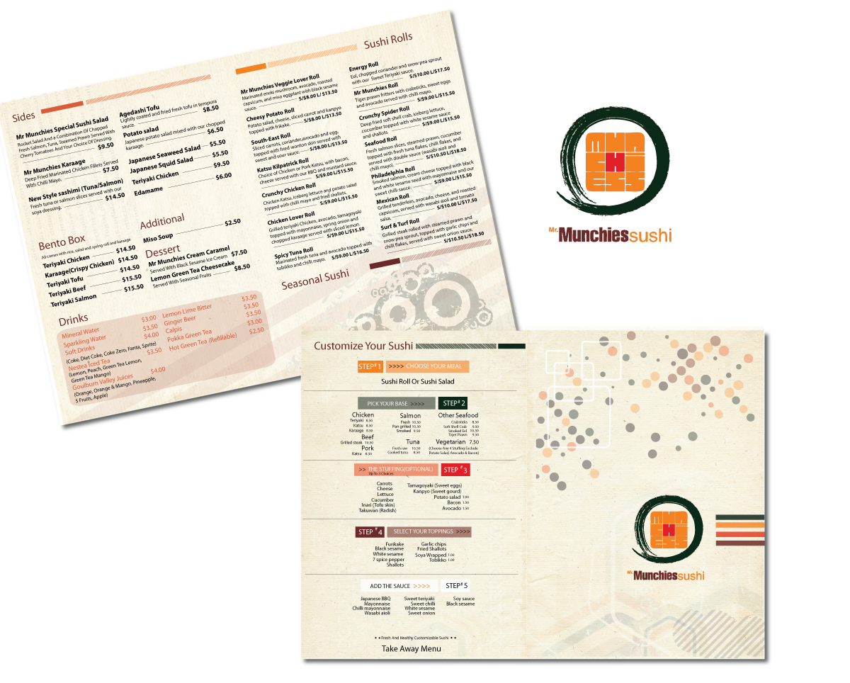 Menu Design by CarolC for Munchies Food Pty Ltd | Design #1699035