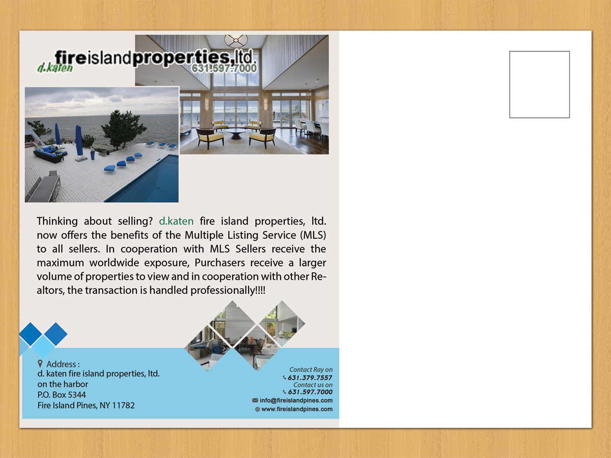 Diseño de Postal por Aether Designs para d.katen fire island properties, ltd. | Diseño #6576012