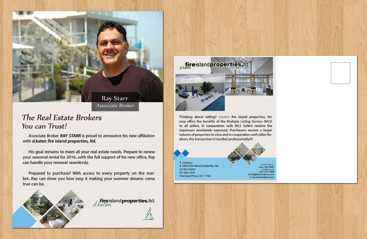 Diseño de Postal por Aether Designs para d.katen fire island properties, ltd. | Diseño #6576083