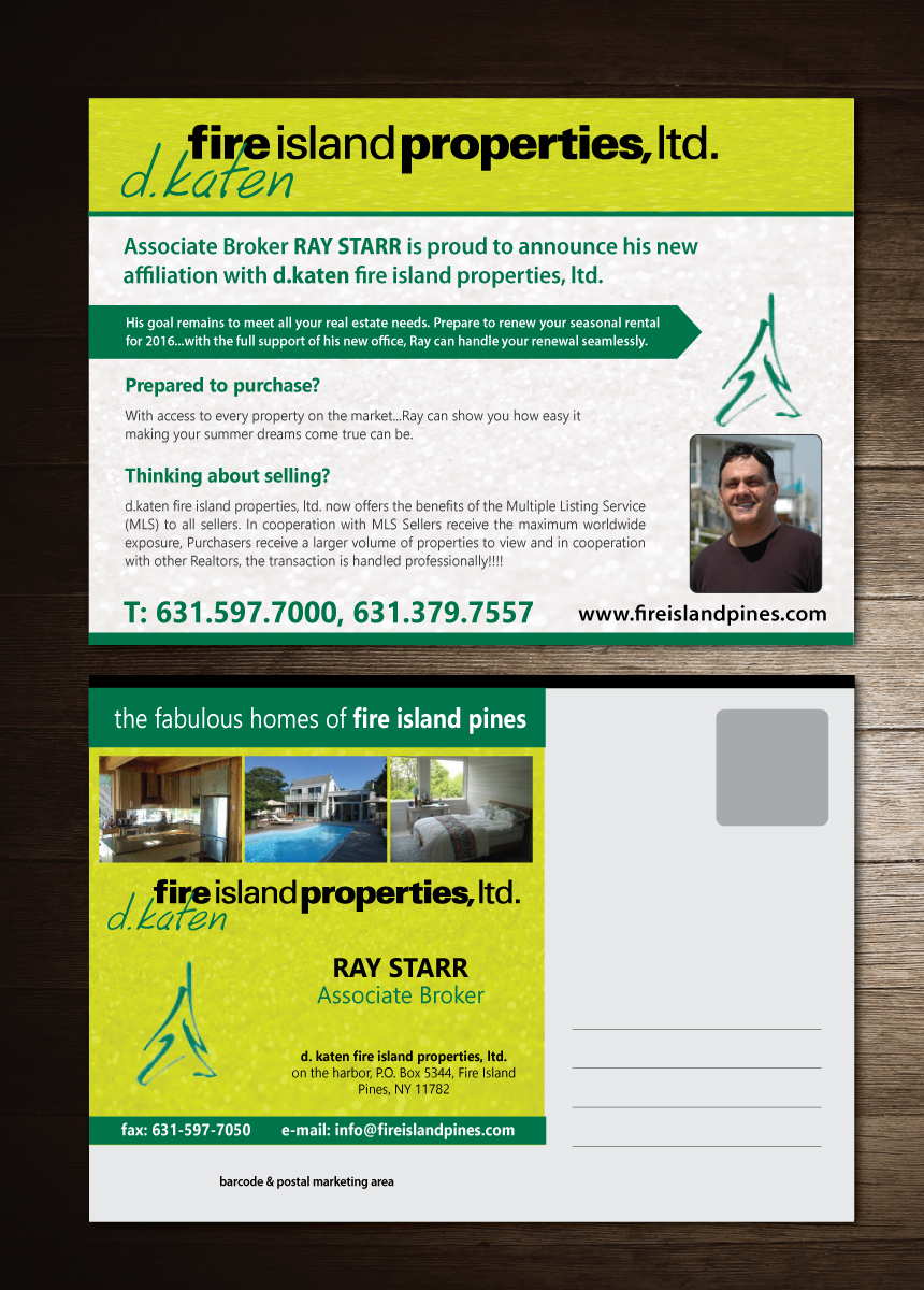 Diseño de Postal por meet007 para d.katen fire island properties, ltd. | Diseño #6475209