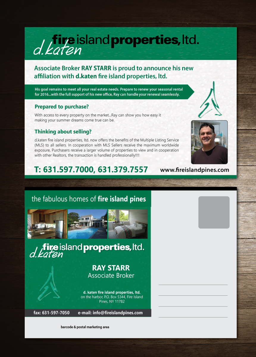 Diseño de Postal por meet007 para d.katen fire island properties, ltd. | Diseño #6591183