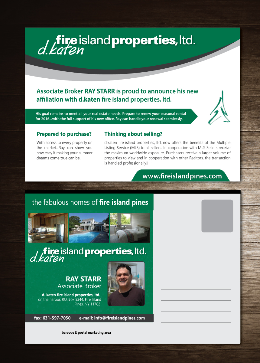 Diseño de Postal por meet007 para d.katen fire island properties, ltd. | Diseño #6591465