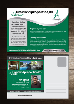 Diseño de Postal por meet007 para d.katen fire island properties, ltd. | Diseño: #6592299
