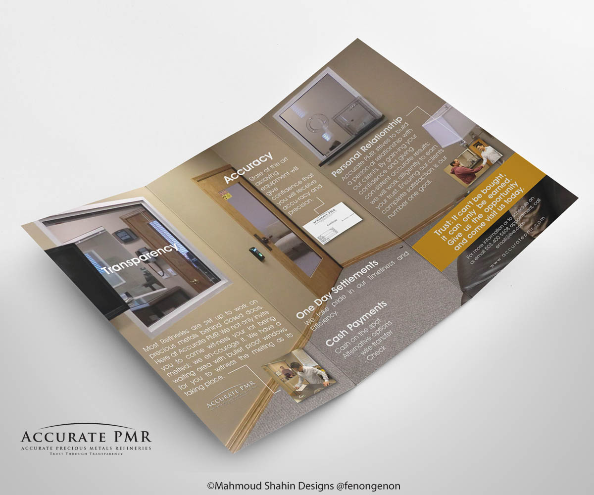 Brochure Design by Mahmoud Shahin for Accurate Precious Metals Refineries Inc. | Design #1727128