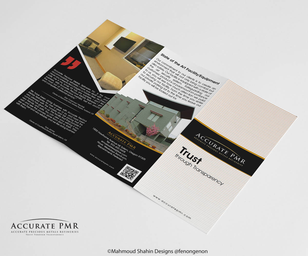 Brochure Design by Mahmoud Shahin for Accurate Precious Metals Refineries Inc. | Design #1727132