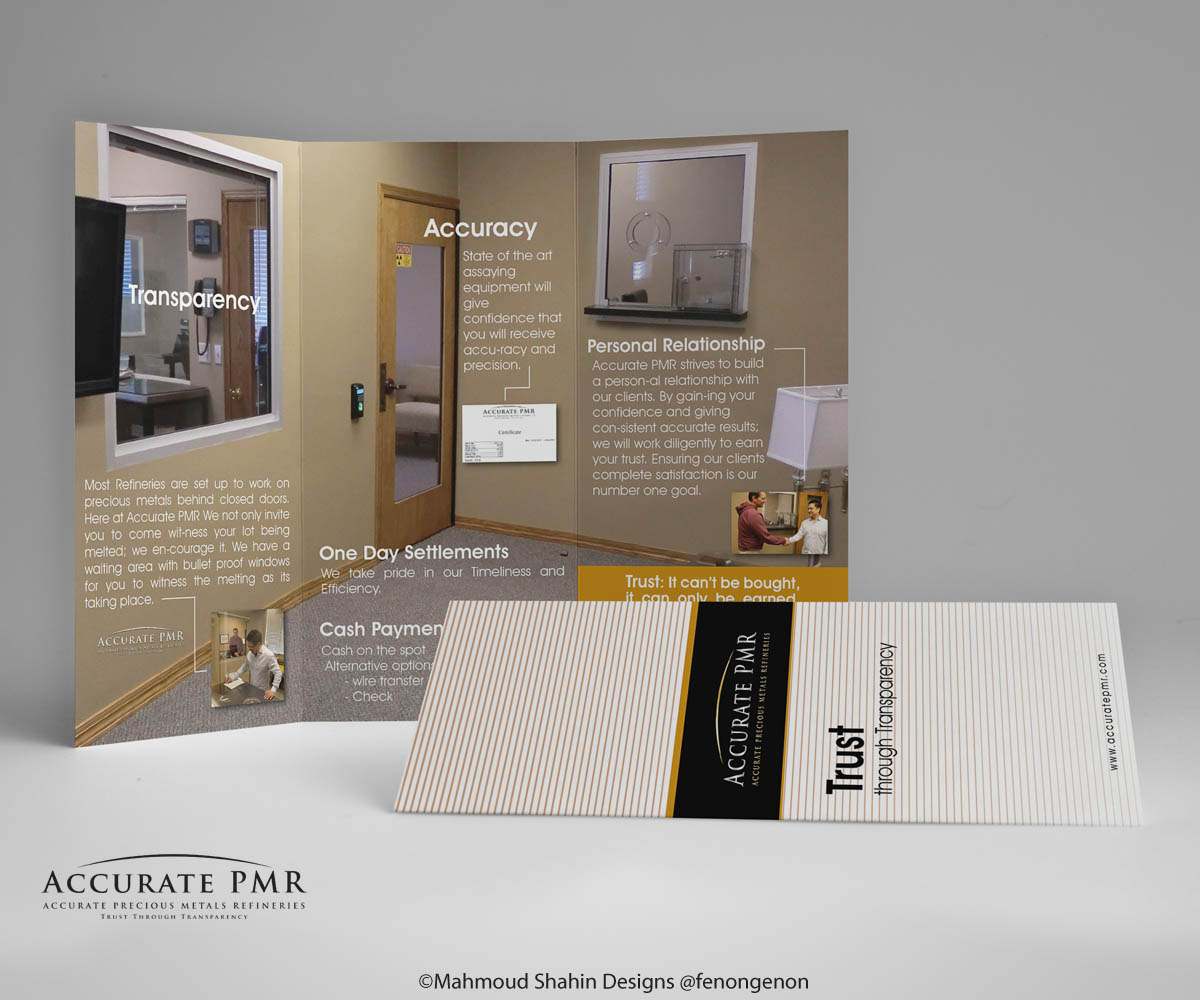 Brochure Design by Mahmoud Shahin for Accurate Precious Metals Refineries Inc. | Design #1727146