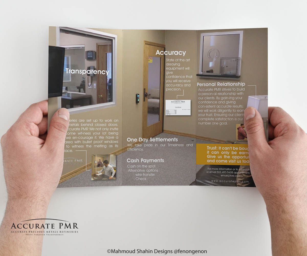 Brochure Design by Mahmoud Shahin for Accurate Precious Metals Refineries Inc. | Design #1727153