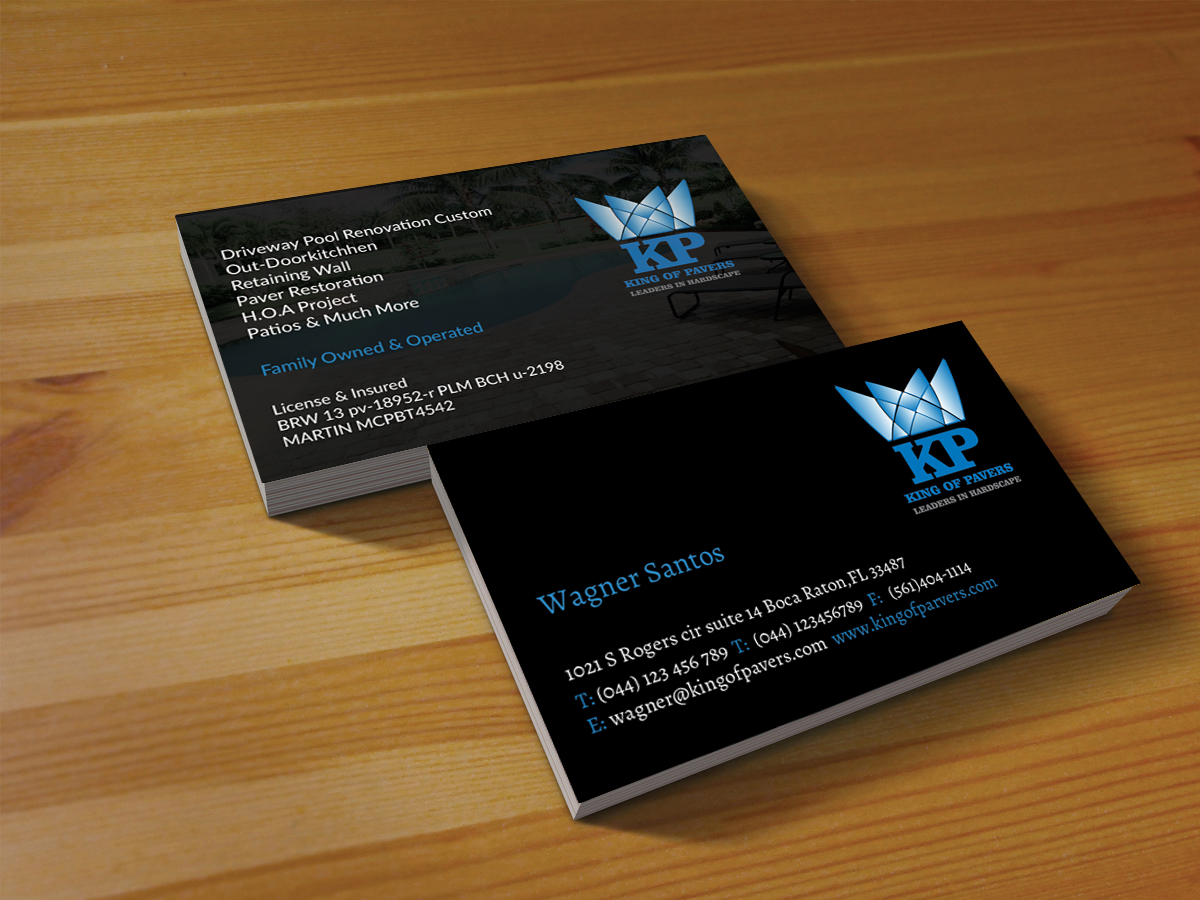 Business Card Design by Creations Box 2015 for King of Pavers corp | Design #6524594