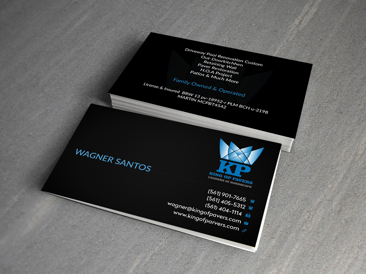 Business Card Design by Creations Box 2015 for King of Pavers corp | Design #6524595