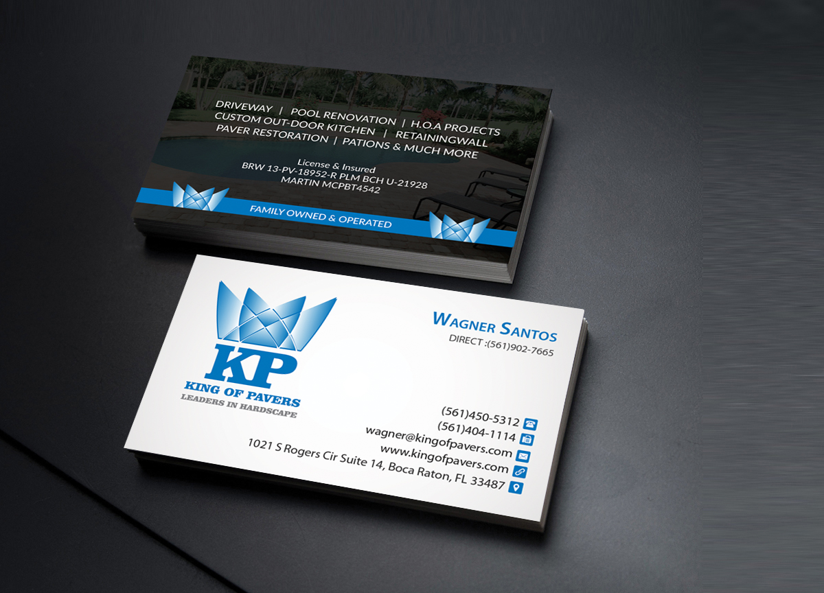 Business Card Design by Creations Box 2015 for King of Pavers corp | Design #6524642
