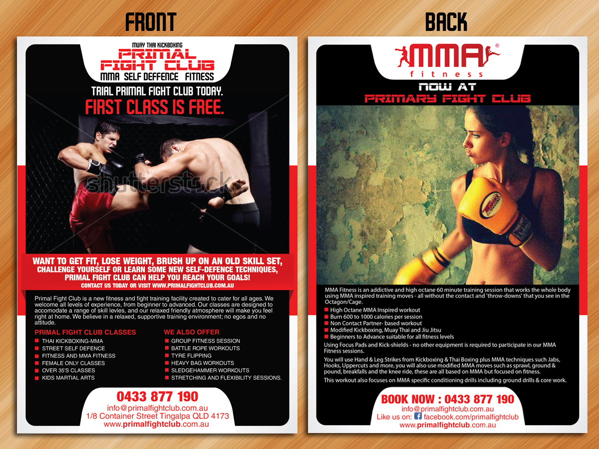 modern bold fitness flyer design for red health by sarmishtha kickboxing class flyers