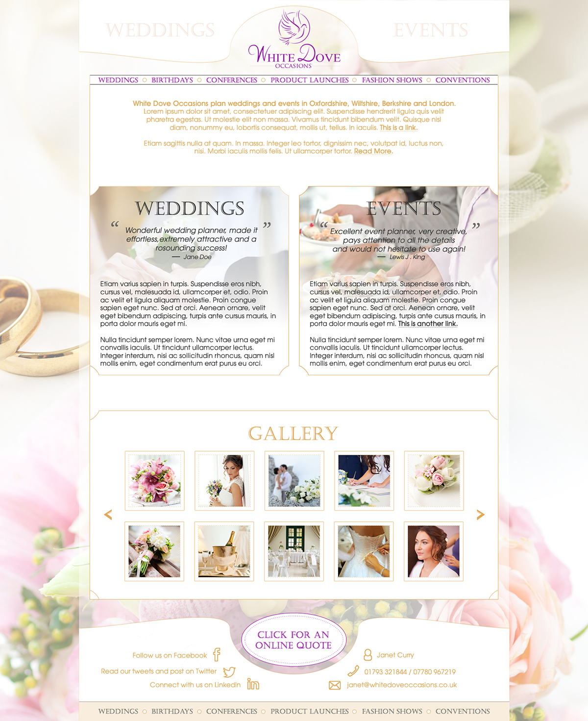 Web Design by J.Crittenden for White Dove Occasions | Design #6534584