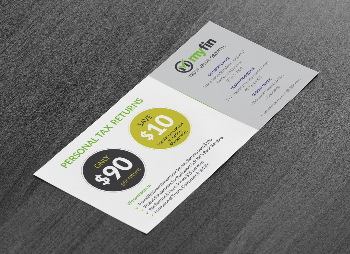 Diseño de Flyer por Mulugeta para Myfin Group Pty Ltd | Diseño #6535429