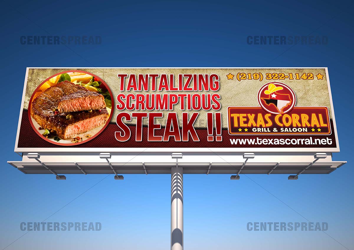 Billboard Design by CENTERSPREAD for Texas Corral | Design #1749894