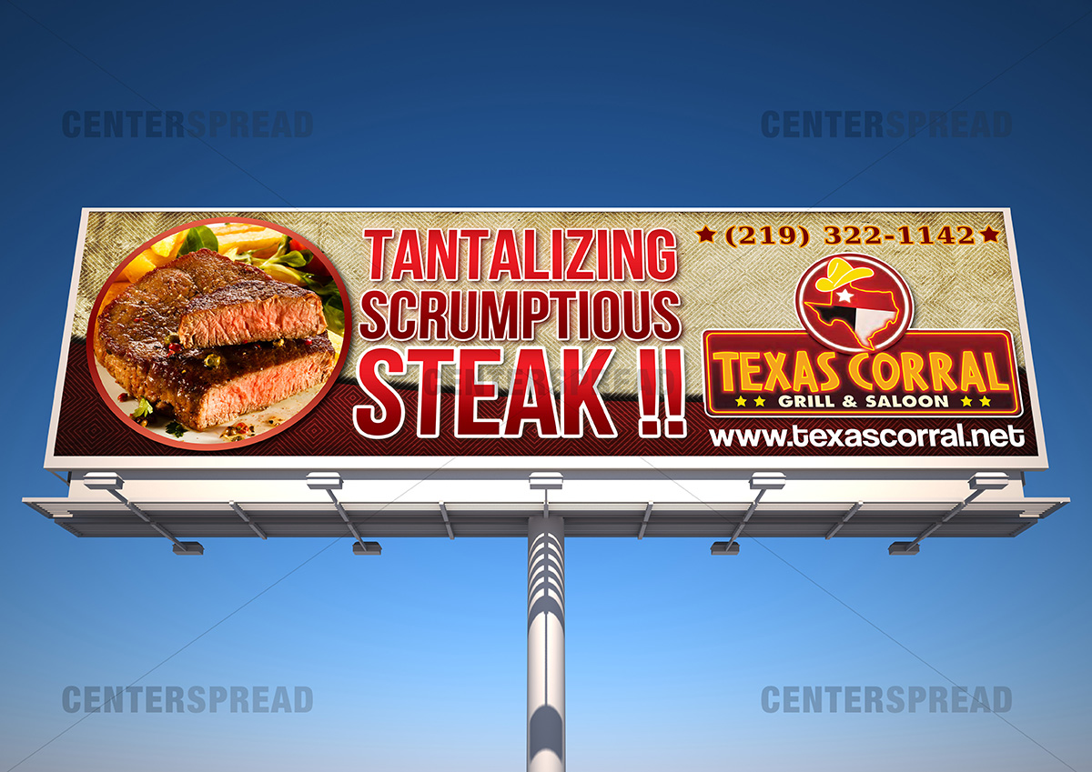 Billboard Design by CENTERSPREAD for Texas Corral | Design #1750012