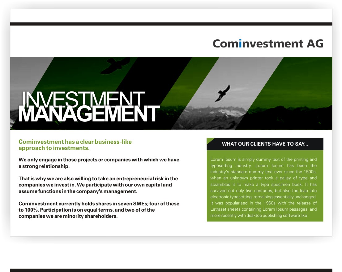 Brochure Design by Sakura Miyuki for Cominvestment AG | Design #1775827