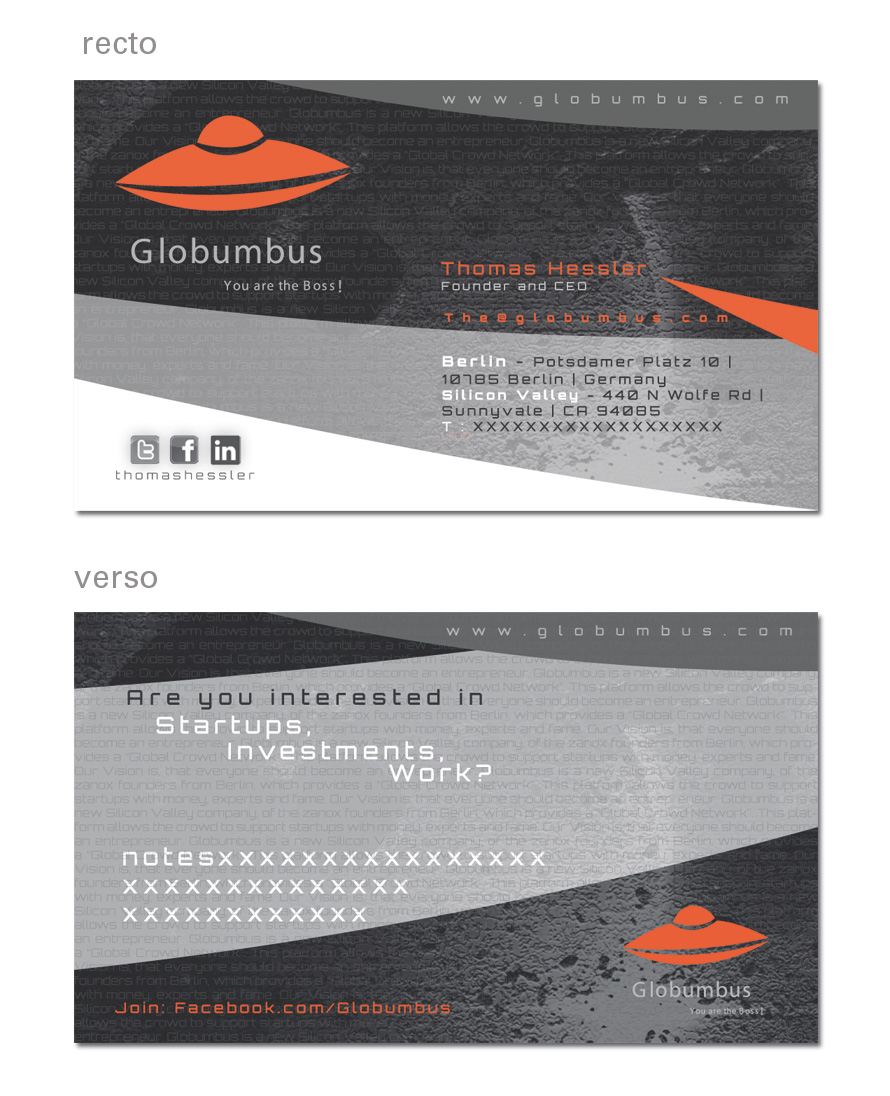 Diseño de Tarjeta de Presentación por san011 para Globumbus | Diseño #372696